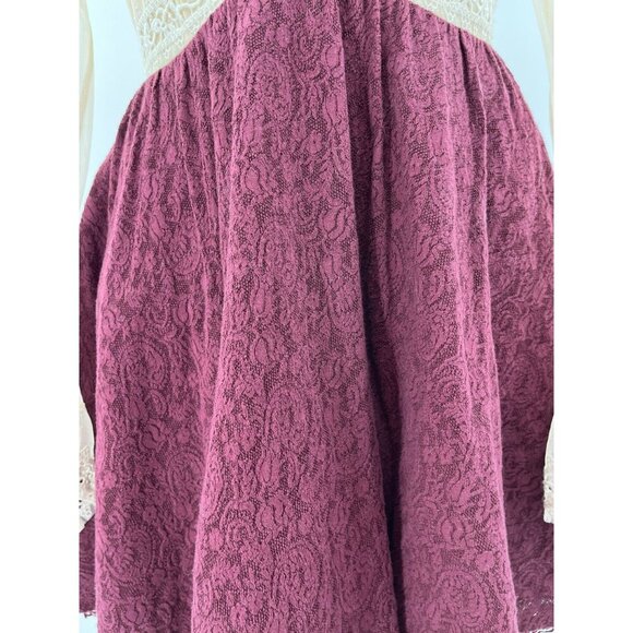 Free People Coquette Size 4 Burgundy Ivory Lace Long-Sleeve Bell Cuffs Lined - Picture 8 of 9